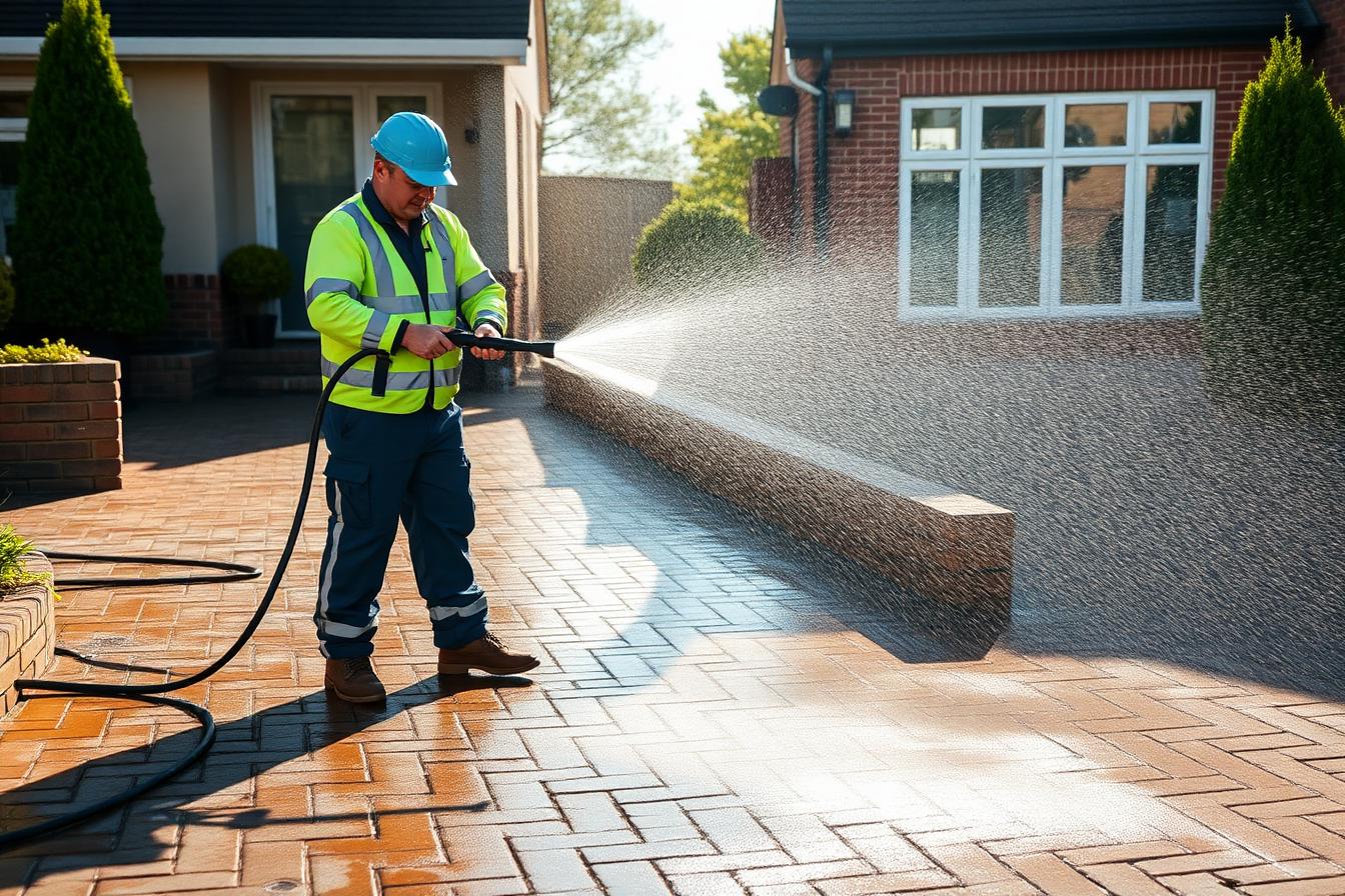 J.M Jet Wash professional pressure washing a residential driveway